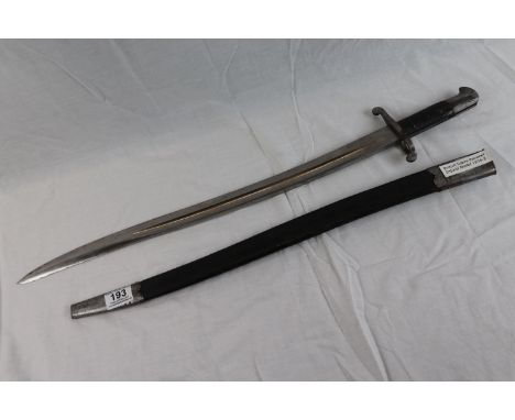 British sabre sword bayonet, enfield model 1856-1858 with leather scabbard.