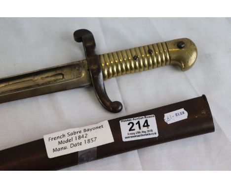 A French Sabre Bayonet Model 1842 With a manufacture date of 1857, complete with original scabbard.