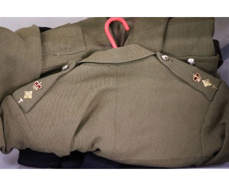 Three large boxes of military uniforms, belts & braces to include army & navy.