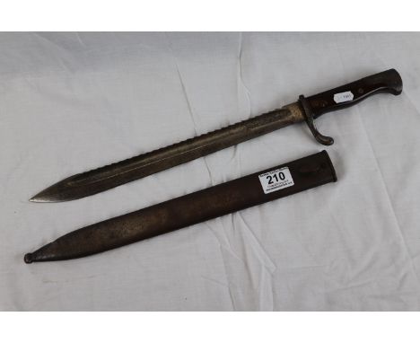 German World War I Saw Back Bayonet & Steel Scabbard marked Simson & Co. Suhl, rear of blade marked with crown W16 & proof ma