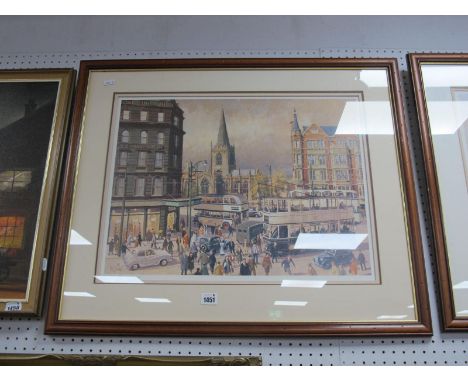 Peter Owen Jones, Coles Corner, limited edition print, 321/500, (signed by the daughter, bottom left) 41.5 x 54.5cm.