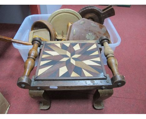 Oak Bellows, stool, bread board, barometer, Chinese cane. 
