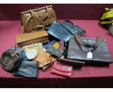 A Vintage Jane Shilton Leather Handbag, other handbags 1930's to 60's, purses, evening bags, etc.