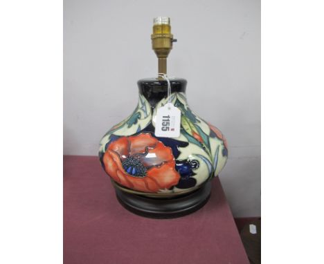 Modern Moorcroft 'Poppy' Pattern Table Lamp, on a circular base, 20cm high.