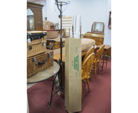 Wrought Iron Standard Lamp on scroll tripod base, Tur Mix knitting machine.