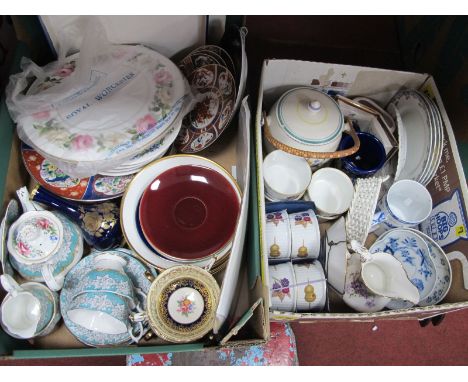 A Poole Biscuit Jar, Worcester ramekins, collectors plates, Worcester 'Royal Garden' cake plate, Royal Albert 'Enchantment' t