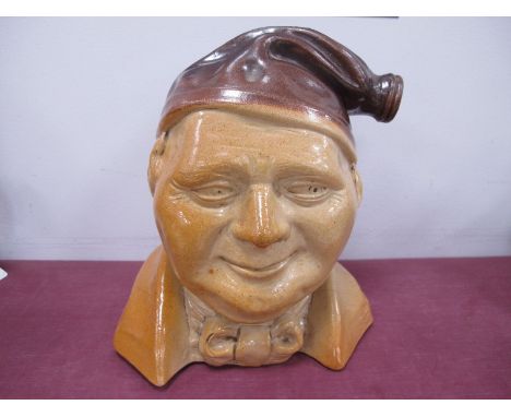 A XIX Century Stoneware Salt Glaze Whisky Flask, as the head of Souter Johnnie (from Burn's Poem), with dispenser as The Hat 