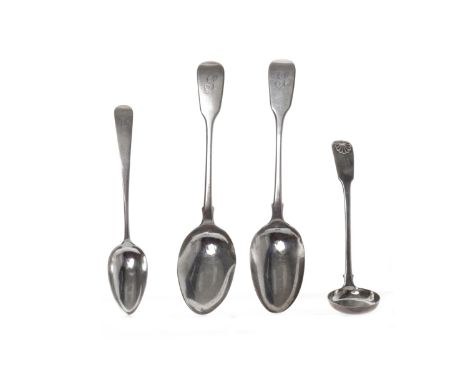 LOT OF LATE 18TH AND EARLY 19TH CENTURY SILVER SPOONScomprising six Scottish silver dessert spoons, maker IG, Edinburgh 1802,