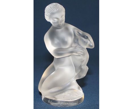 Lalique frosted art glass sculpture "Diane" signed to base, height 12cm, with box &amp; paperwork