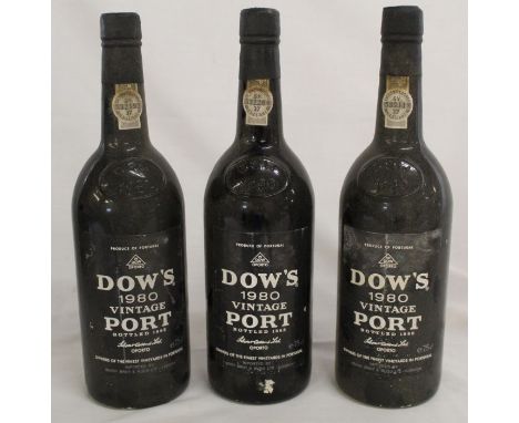 Dow's Vintage port- Three Bottles of vintage 1980 - bottled 1982