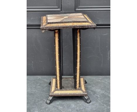 A small and unusual 19th century Anglo-Indian ebony, porcupine quill and bone occasional table, 51cm high x 30cm wide.