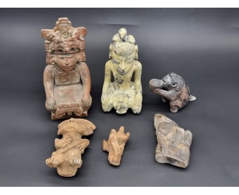 A group of Pre-Columbian and Mayan style stone and pottery figures, largest 25.5cm high. (6)