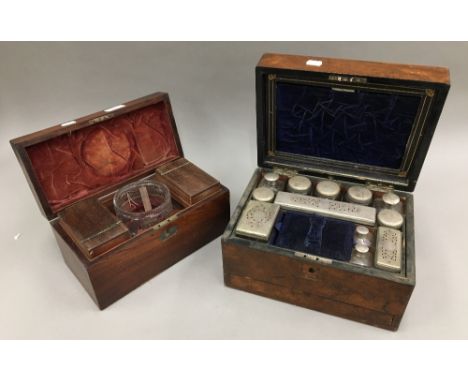 A Victorian rosewood tea caddy and a walnut travelling box