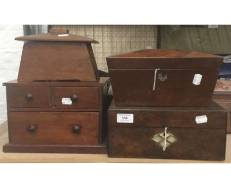 A Victorian mahogany tea caddy, a jewellery box, etc.