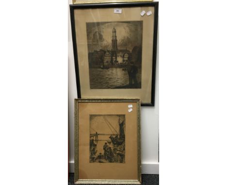 OTTO THAMER (1892-1975) German, limited edition etching of a Continental Canal Scene, signed and indistinctly titled in penci