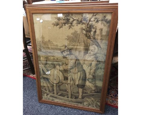 A set of four Continental tapestry pictures, framed and glazed