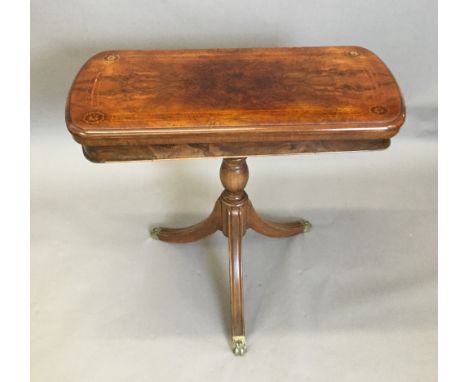 A Victorian inlaid burr walnut card table, on associated base