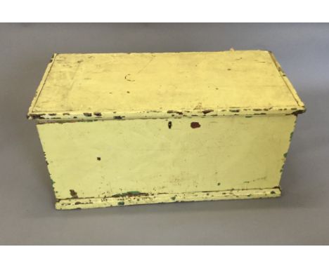 A Victorian painted pine trunk, a travelling trunk and a perdonium