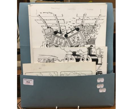 TIMOTHY MARWOOD (1954-2008) British, Thomas the Tank Engine and Friends, pen and ink on board, variously signed and dated, un
