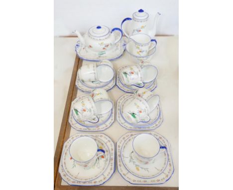 A SHELLEY VINCENT SHAPE TEA SERVICE, PRINTED MARK, PATTERN 11603, CIRCA 1928