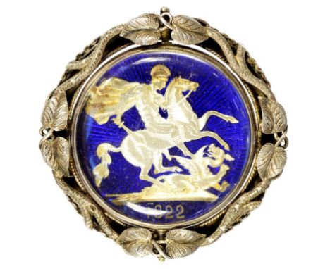 AN ENAMEL CROWN DATED  1822 SET IN A  BROOCH PENDANT REVERSE ENGRAVED  'JAMES MARTIN'