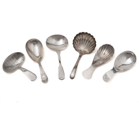 Six various antique silver caddy spoons. (6)