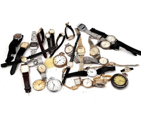 A selection of 20th Century wristwatches and pocket watches, varied manual wind and quartz.