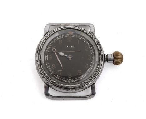 A First World War period Lanco military pilot's wristwatch, the black arabic dial with moving arrow at bezel, fitted manual w
