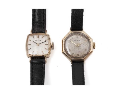 Two 9ct yellow gold cased cocktail watches, both by Buren, manual wind movements.