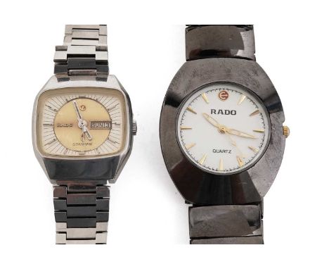 Rado Starfire: steel cased automatic wristwatch, with day date aperture; and Rado quartz wristwatch. (2)