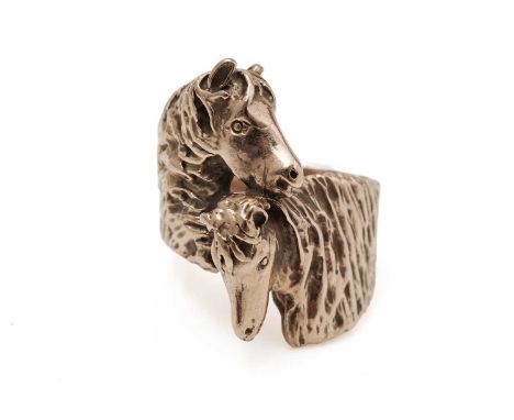 A 9ct gold horse and foal pattern ring, 19.3g, ring size S.