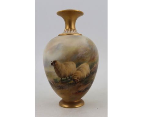 A Royal Worcester bulbous vase, fully painted with sheep in a landscape by Harry Davis, shape number H302, height 6.5insCondi