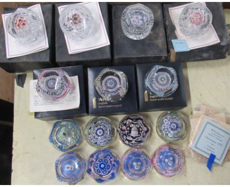 8 Whitefriars Christmas paperweights, together with 3 other Whitefriars paperweights and 4 Wedgwood Coalport paperweights