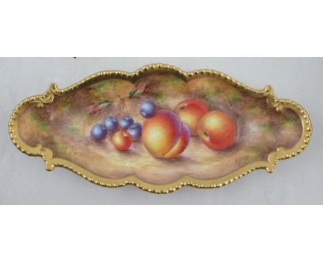 A Royal Worcester shaped oval dish, decorated with fruit to a mossy background by Johnson, width 10insCondition Report:  Good