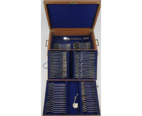 A part canteen of silver Lily pattern cutlery, comprising 18 dessert spoons weight 35oz, 17 dessert forks weight 34oz, 18 din