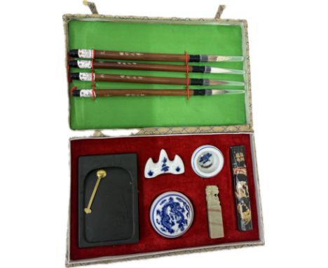 Cased vintage chinese calligraphy set 