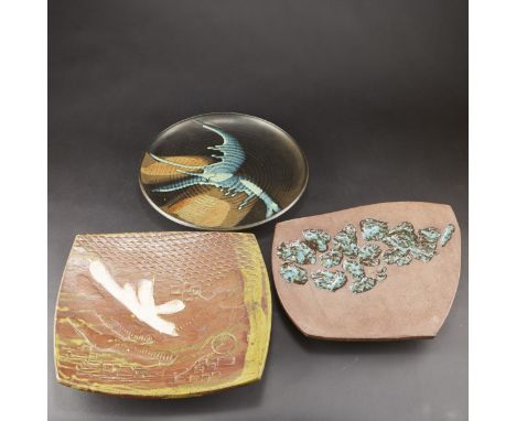 Joel Edwards. Three ceramic trays with colored glaze.Note: Portion of the proceeds from this lot will be donated to the Salva