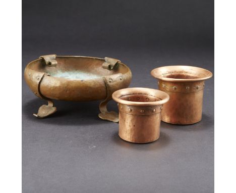 Three Onondaga Arts and Crafts copper pieces, marked under the bases.Note: Portion of the proceeds from this lot will be dona