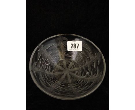 An R. Lalique small glass bowl with dandelion leaf decoration, impressed R. Lalique and etched France.