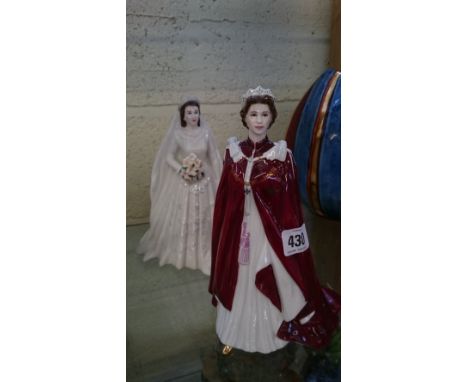 A Royal Worcester china figure modelled as Queen Elizabeth II commemorating her Diamond Wedding Anniversary together with ano