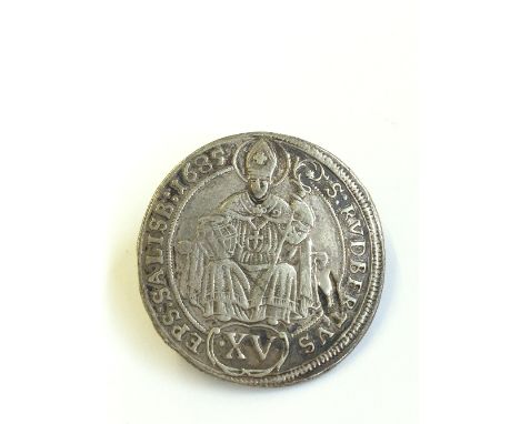 A 1685 17th century Austrian silver coin (with button mount).