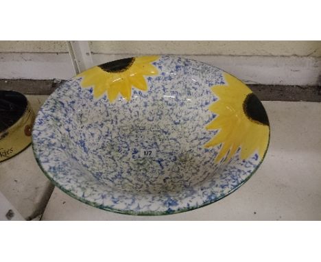 A large Poole Pottery pedestal wash bowl decorated in the Van Gogh Sunflower pattern.