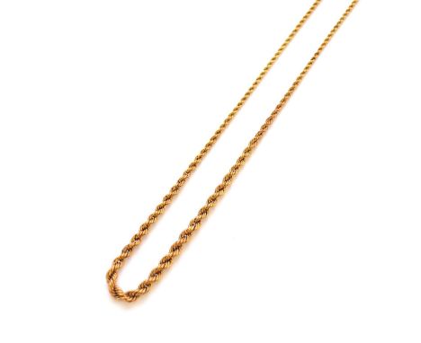 A yellow metal graduated rope twist chain necklace, with bolt ring clasp, stamped ‘585’, 54cm long, weight approx 14.5g