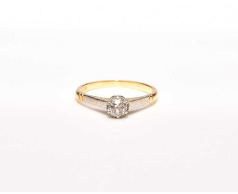 A single stone diamond ring, the old cut diamond claw set in white metal to yellow metal shank, stamped 'plat 18ct', ring siz