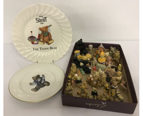 A collection of miniature teddy bear figures, to include colourbox, together with 2 ceramic plates.Goebels "The Steiff Club" 