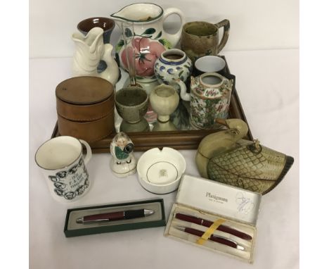 A collection of vintage ceramics, boxed pens and misc. items.To include oriental ceramics, leather jewellery case, House Of C