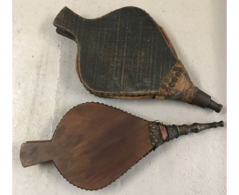 2 pairs of vintage wood and leather bellows with stud detail.