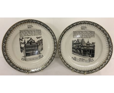 2 Buchanan's "Black and White" whiskey ceramic plates by Shelley.Each depicting architecture in Chester.