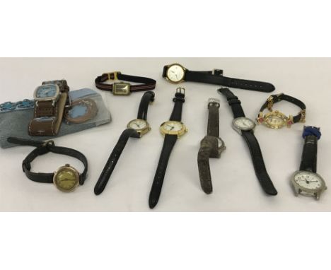 A collection of 10 ladies wristwatches to include vintage gold cased watch.Lot also includes Lorus, Rotary and one in as new 