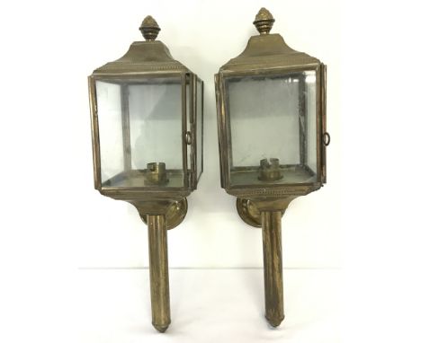 2 brass carriage lamp wall mounting porch lights.Approx. 41cm tall.